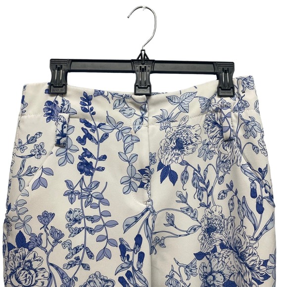 7th Avenue Design Studio Womens Size 6 Average Blue Floral Front Zip Pants - Picture 2 of 4